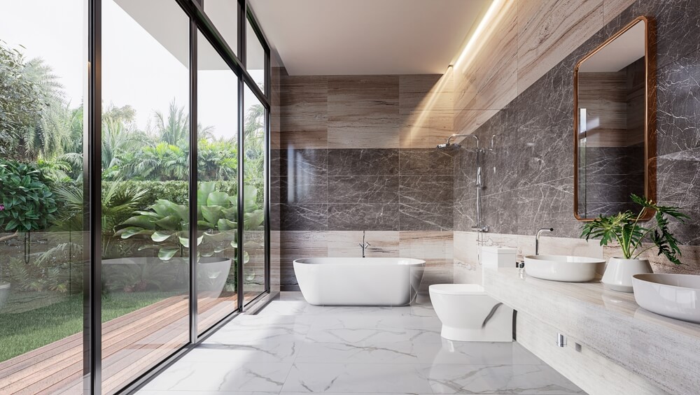 Modern Luxury Bathroom With Tropical Style Garden View